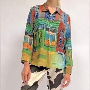 Nicole Taylor • Vintage Colorful Beaded Button Front 100% Silk Blouse Size 1X
